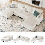 Beige Modular U-Shaped Sectional Sofa Couch