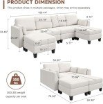 Beige Modular U-Shaped Sectional Sofa Couch