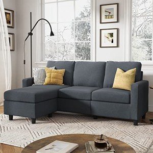 Dark Grey L-Shaped Convertible Sofa with Reversible Chaise