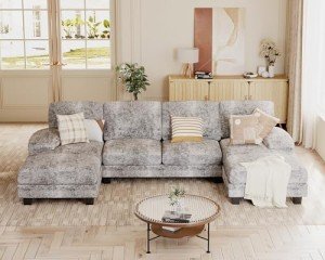 Grey U-Shaped Sectional Couch for Small Spaces