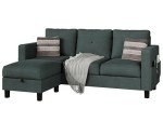 Dark Grey L-Shaped Sectional Couch with Ottoman