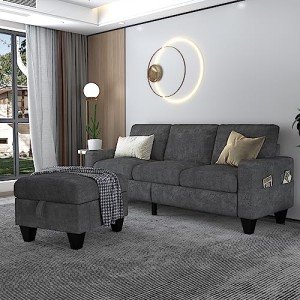 78'' Gray Convertible Sectional Sofa with Storage Ottoman