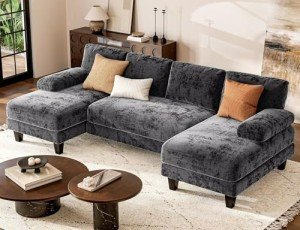 Grey U-Shaped Sectional Sofa with Double Chaise