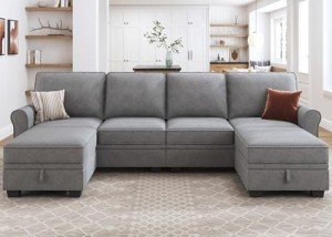Light Grey U-Shaped Sectional Sofa with Storage