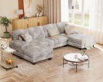Grey U-Shaped Sectional Couch for Small Spaces