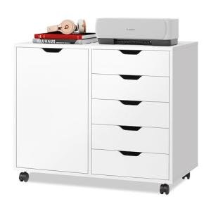 5-Drawer Wood Dresser Chest with Door Storage