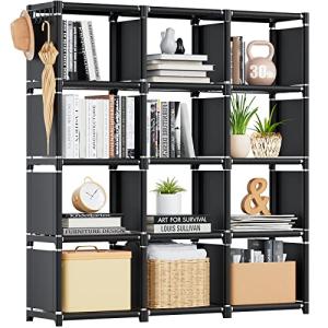 Mavivegue 12-Cube Metal Storage Bookcase - Black