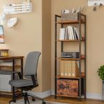 5-Tier Industrial Bookshelf with Drawer, Rustic Brown