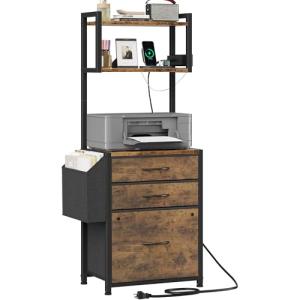 3-Drawer File Cabinet with Charging Station