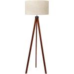 Mid Century Wood Tripod Floor Lamp with Linen Shade