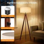 Mid Century Wood Tripod Floor Lamp with Linen Shade