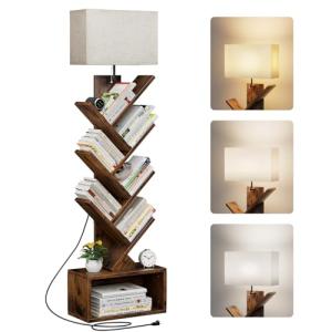 6-Tier Tree Bookshelf with Light and Storage