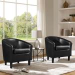 Set of 2 Faux Leather Barrel Accent Chairs