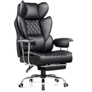 Big and Tall Leather Gaming Office Chair with Footrest