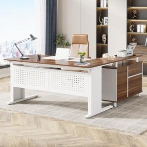 Tribesigns L Shaped Executive Desk with File Cabinet