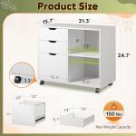 DEVAISE Mobile 3-Drawer White File Cabinet
