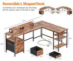 L-Shaped Desk with Power Outlet and Storage