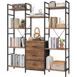 Triple Bookshelf with 3 Drawers & 10 Displays