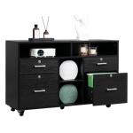 VINGLI Black Wood Mobile File Cabinet with Shelves