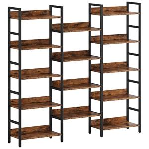 Triple Wide 5-Tier Industrial Metal Bookshelf
