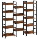 Triple Wide 5-Tier Industrial Metal Bookshelf