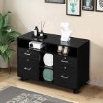 VINGLI Black Wood Mobile File Cabinet with Shelves