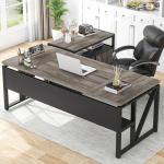 Tribesigns Gray L Shaped Desk with Drawer Cabinet