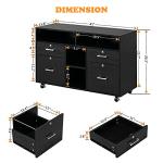 VINGLI Black Wood Mobile File Cabinet with Shelves