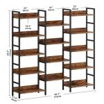 Triple Wide 5-Tier Industrial Metal Bookshelf