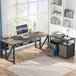 Tribesigns Gray L Shaped Desk with Drawer Cabinet