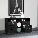 VINGLI Black Wood Mobile File Cabinet with Shelves