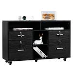 VINGLI Black Wood Mobile File Cabinet with Shelves