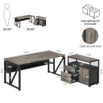 Tribesigns Gray L Shaped Desk with Drawer Cabinet