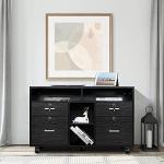 VINGLI Black Wood Mobile File Cabinet with Shelves