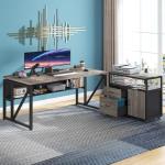 Tribesigns Gray L Shaped Desk with Drawer Cabinet