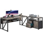 Tribesigns Gray L Shaped Desk with Drawer Cabinet
