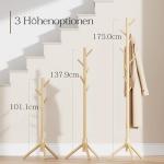 Pipishell Adjustable Wooden Coat Rack Stand with Hooks