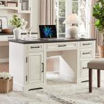 58" Farmhouse Executive Desk with Drawers and Cabinet