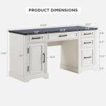 58" Farmhouse Executive Desk with Drawers and Cabinet