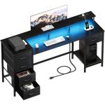 55-Inch Gaming Desk with LED Lights and Outlets