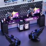 55-Inch Gaming Desk with LED Lights and Outlets