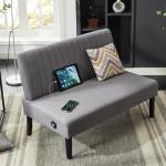 Grey Mini Armless Loveseat Sofa with USB Port