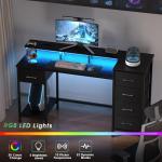 55-Inch Gaming Desk with LED Lights and Outlets
