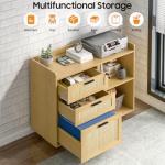 3-Drawer Rattan File Cabinet with Lock and Wheels