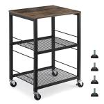 MOOACE Rustic 3-Tier End Table with Wheels