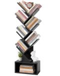 Tall 6-Tier Tree Bookshelf with Drawer, Black