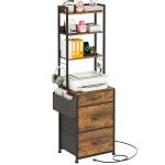 Tall 4-Tier Fabric Drawer File Cabinet with Charging Station