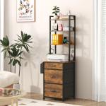 Tall 4-Tier Fabric Drawer File Cabinet with Charging Station