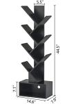 Tall 6-Tier Tree Bookshelf with Drawer, Black