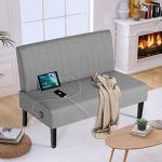 Grey Mini Armless Loveseat Sofa with USB Port